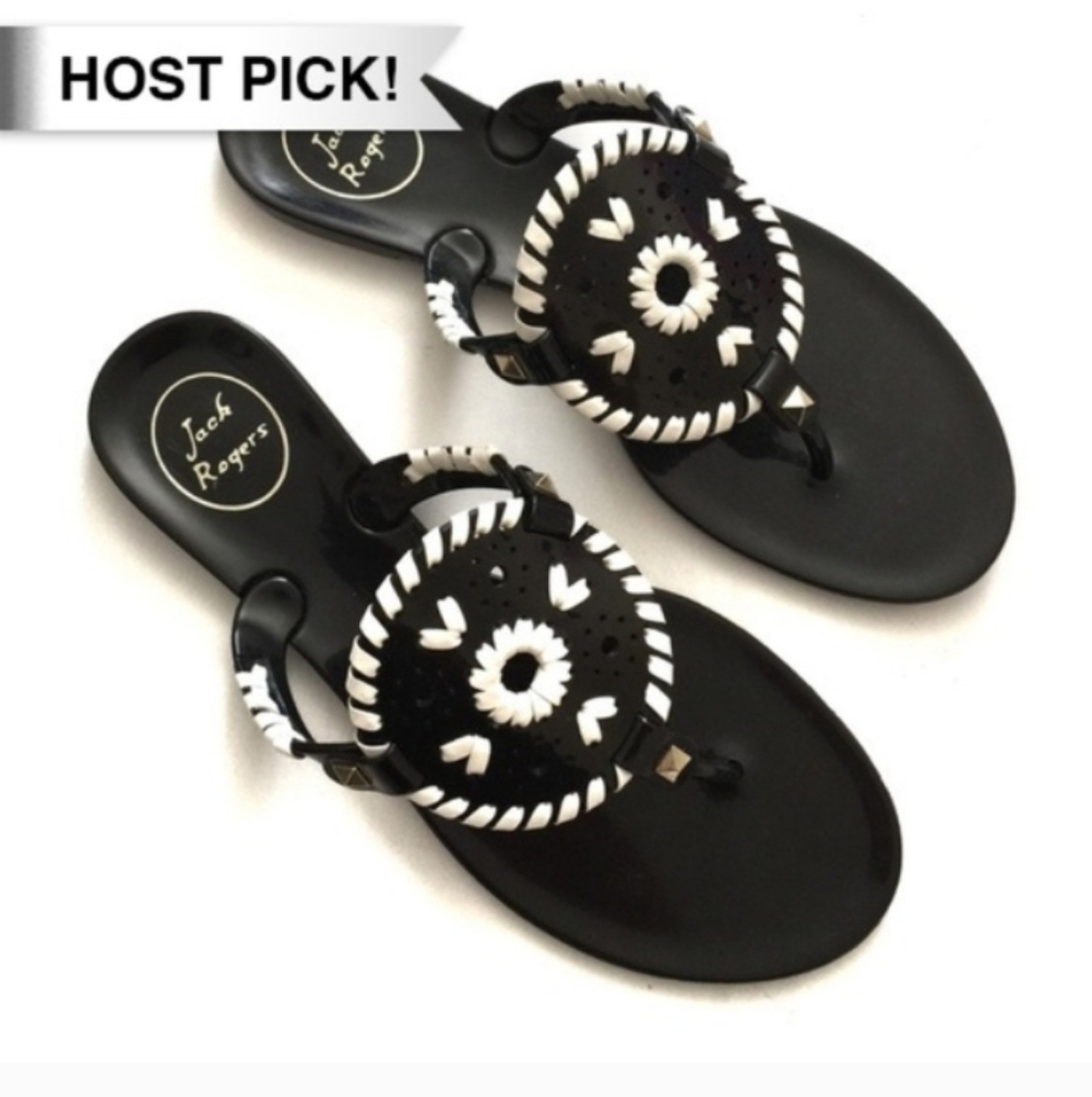 Jack Rogers Georgia Jelly Black and White Women's Thong Sandals Size 7